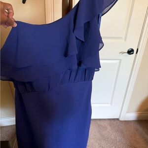 Excellent condition Veromoda one shoulder ruffle blue dress- size small/ medium